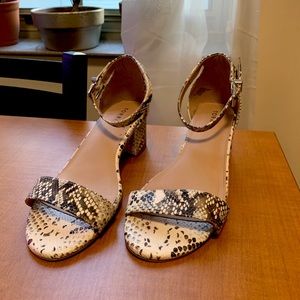 9.5W Snakeskin-print Block Heel Sandal